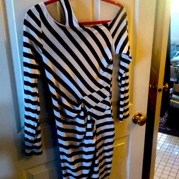 Black white stripe ruched  dress small casual - Picture 1 of 5